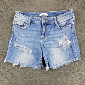 Cello Denim Shorts Womens Size 9 Blue‎ Distressed Frayed Hem Ripped Casual